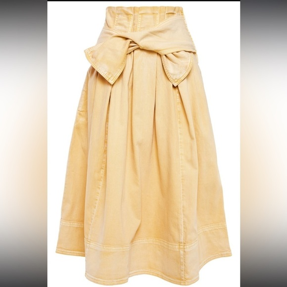 ULLA JOHNSON l Khaki Denim Midi Virgil Skirt Tie Front Side Zip NWOT Pockets S - Picture 14 of 14